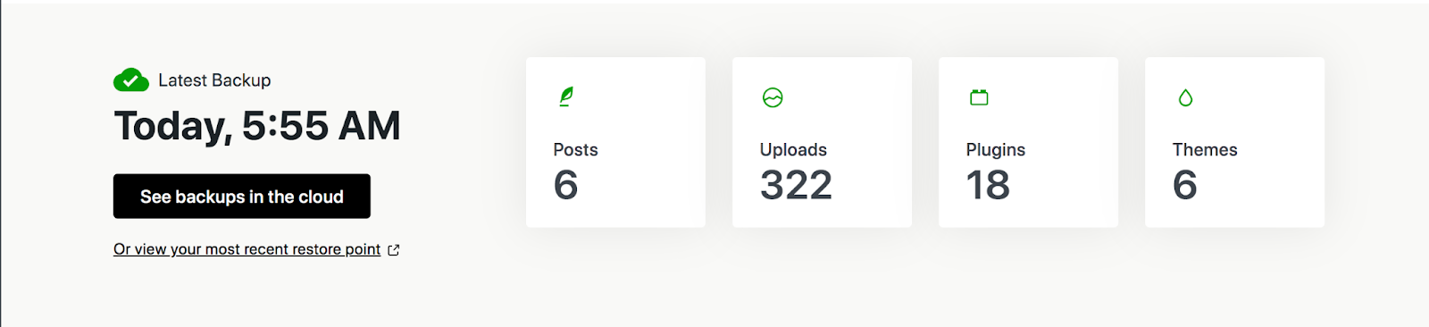 Clique no botão Ver backups na nuvem - você pode ver todos os seus backups disponíveis, editar configurações e muito mais.