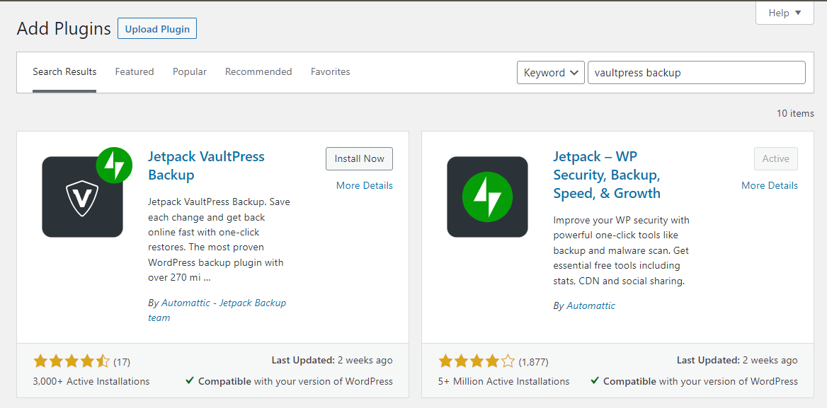 Começar a usar o VaultPress Backup não poderia ser mais fácil no repositório de plug-ins do WordPress.