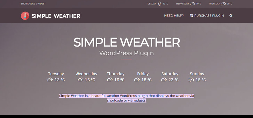 ปลั๊กอินสภาพอากาศ WordPress แบบง่าย
