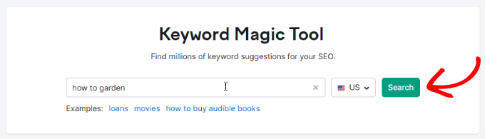 Seed cuvânt cheie în instrumentul magic pentru cuvinte cheie SEMRush Seed keyword in SEMRush keyword magic tool