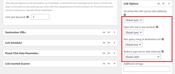 配置链接选项 Configure link options