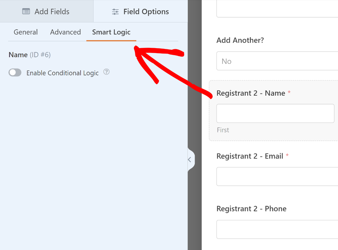 Smart Logic tab in field options