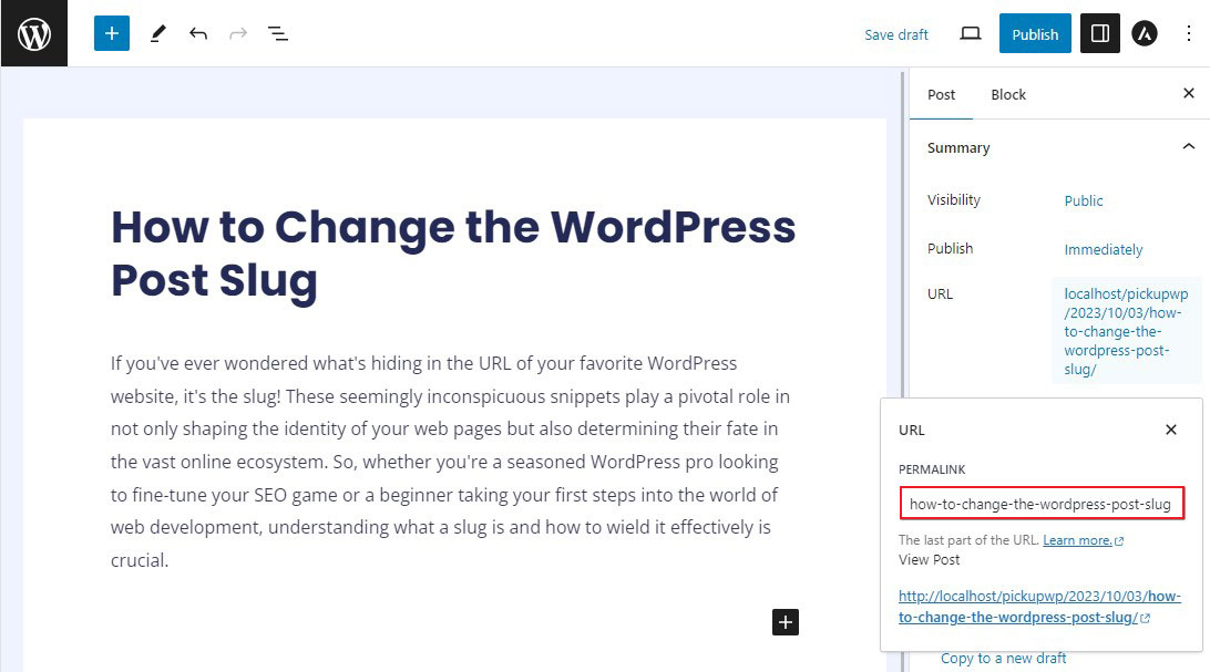 Changer WordPress Post Slug dans Gutenberg