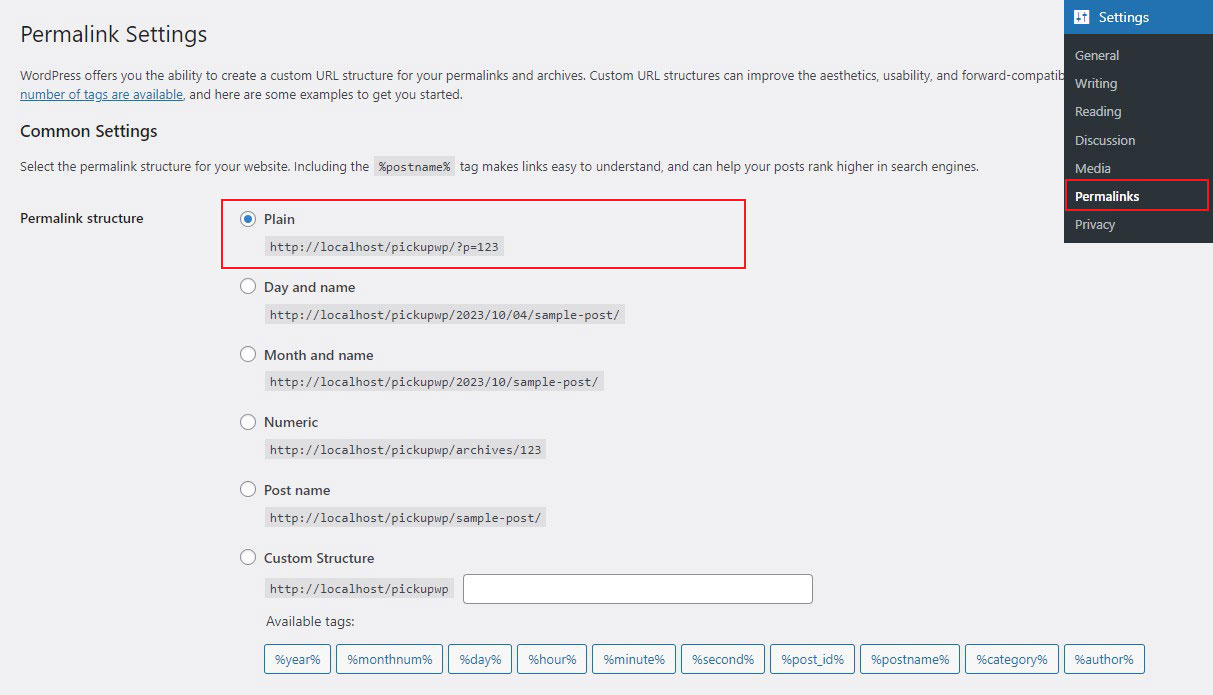 Paramètres des liens permanents WordPress