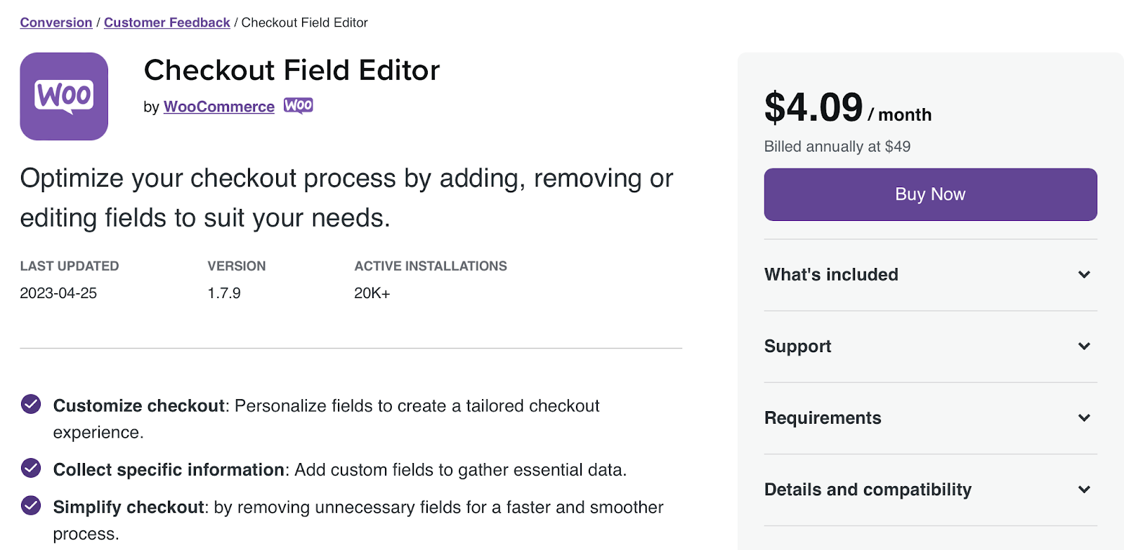 Checkout Field Editor é uma extensão premium do WooCommerce que permite otimizar sua página de checkout adicionando, removendo ou editando campos.