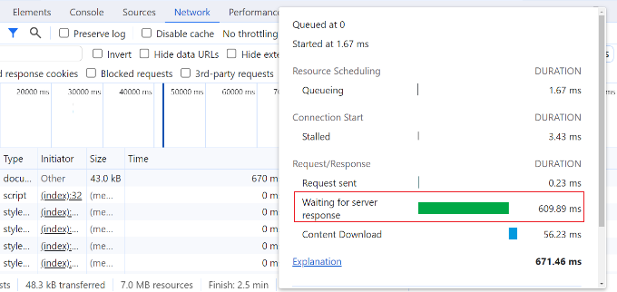 Lihat waktu tunggu untuk respons server View waiting time for server response