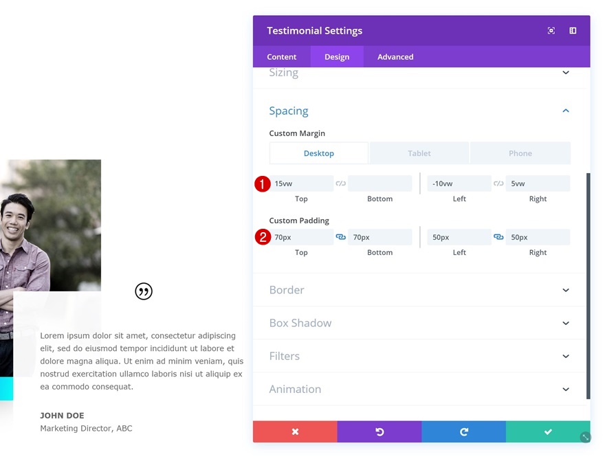 módulo testimonial divi