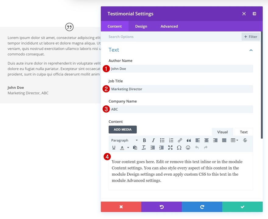 módulo testimonial divi