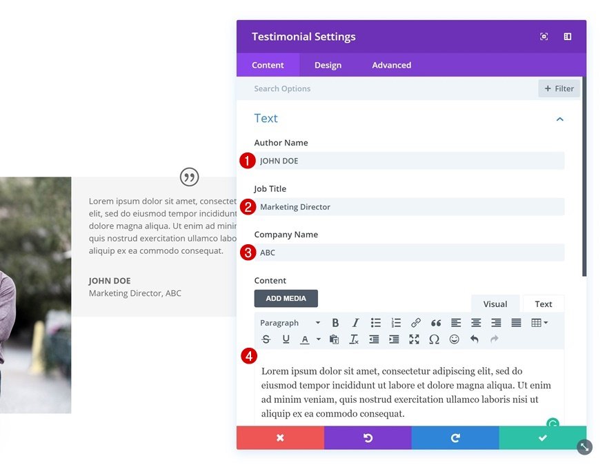 módulo testimonial divi
