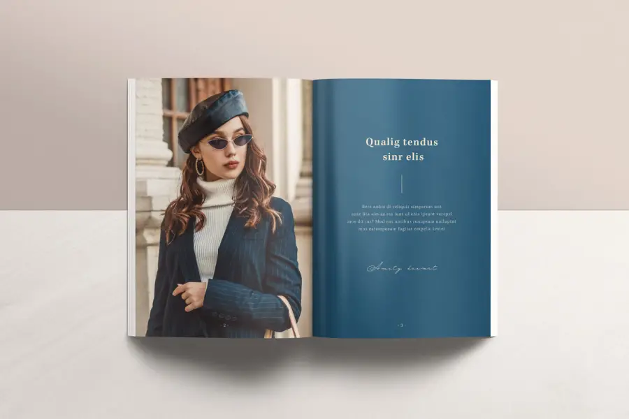InDesign-Magazinvorlage mit Rot und Blau -