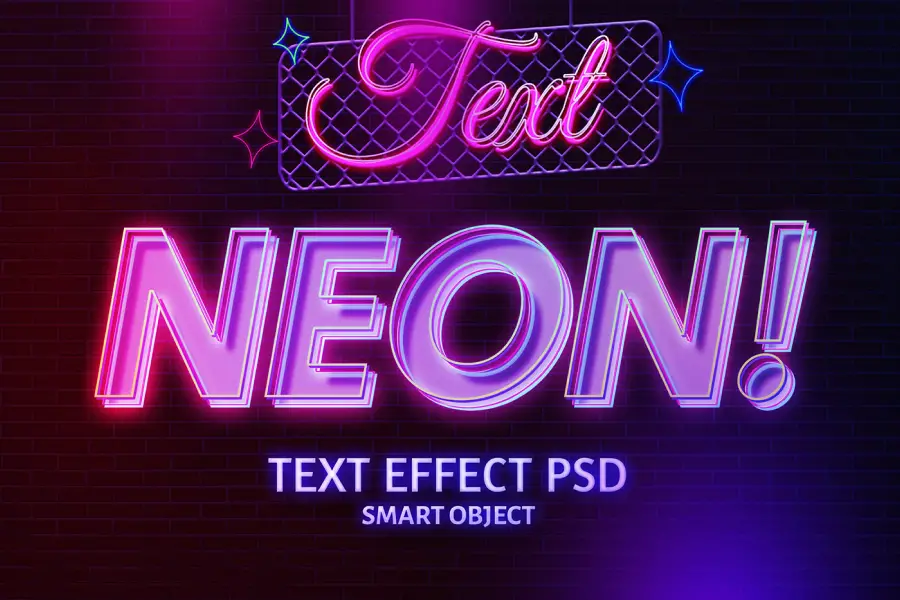เทมเพลตข้อความ psd เอฟเฟกต์ข้อความนีออนฟรีที่แก้ไขได้ -