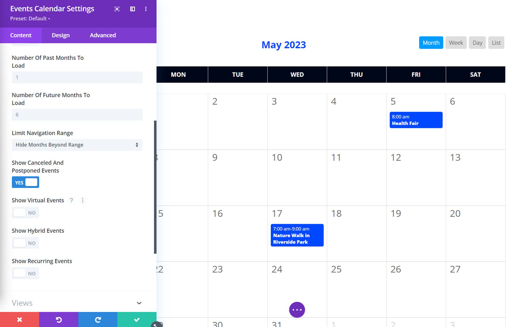 Divi 이벤트 캘린더 캘린더 콘텐츠 2