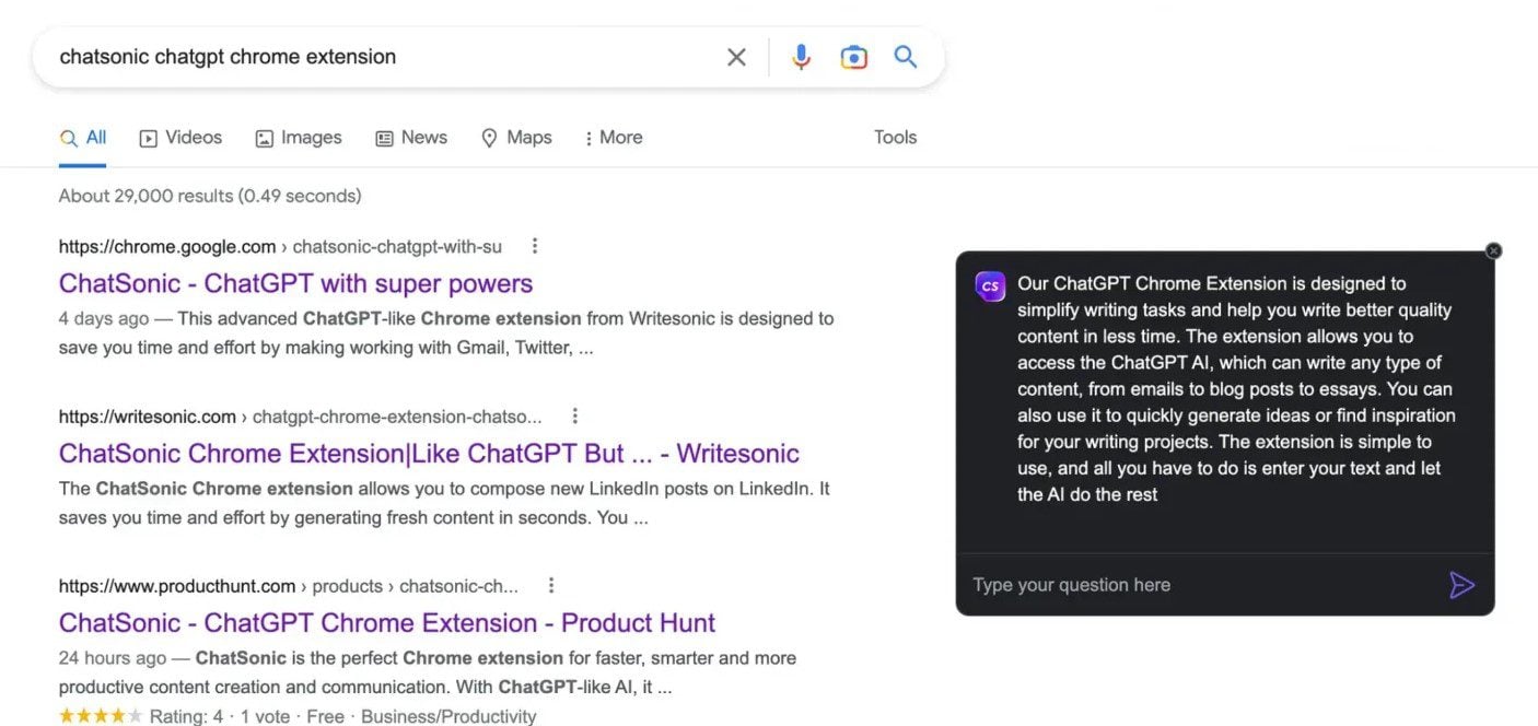 Chatsonic Chrome-Erweiterung – Generative KI in der Suche