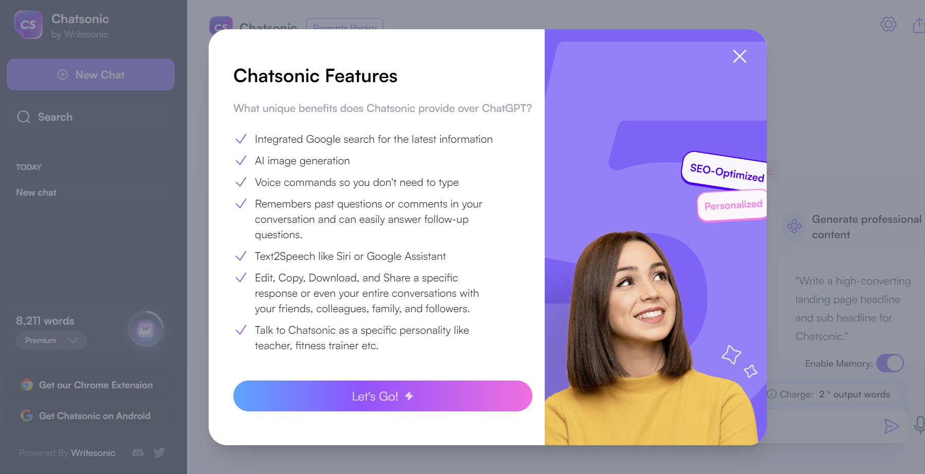 Überprüfung der Chatsonic-Funktionsliste