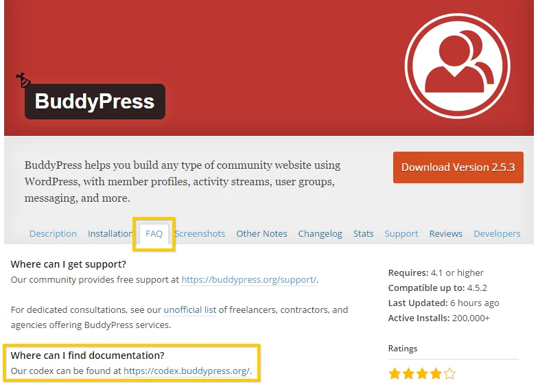 Vizualizarea întrebărilor frecvente ale pluginului BuddyPress WordPress