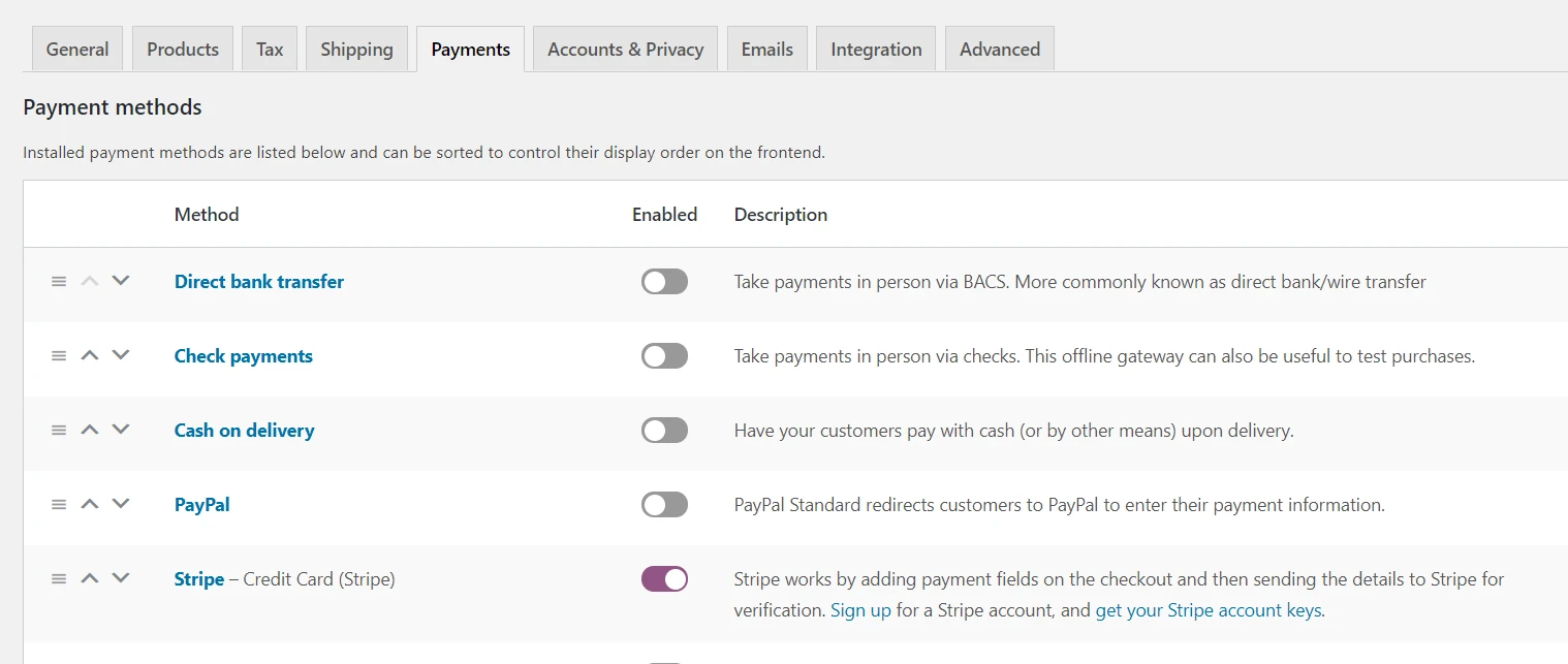 Setări de plată WooCommerce.