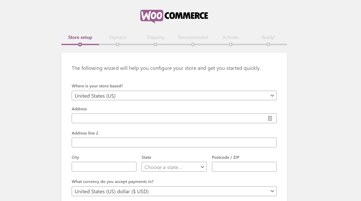 Următorul pas din tutorialul WooCommerce este utilizarea expertului de configurare WooCommerce pentru a începe.
