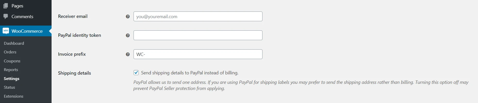 Configurarea setărilor PayPal.