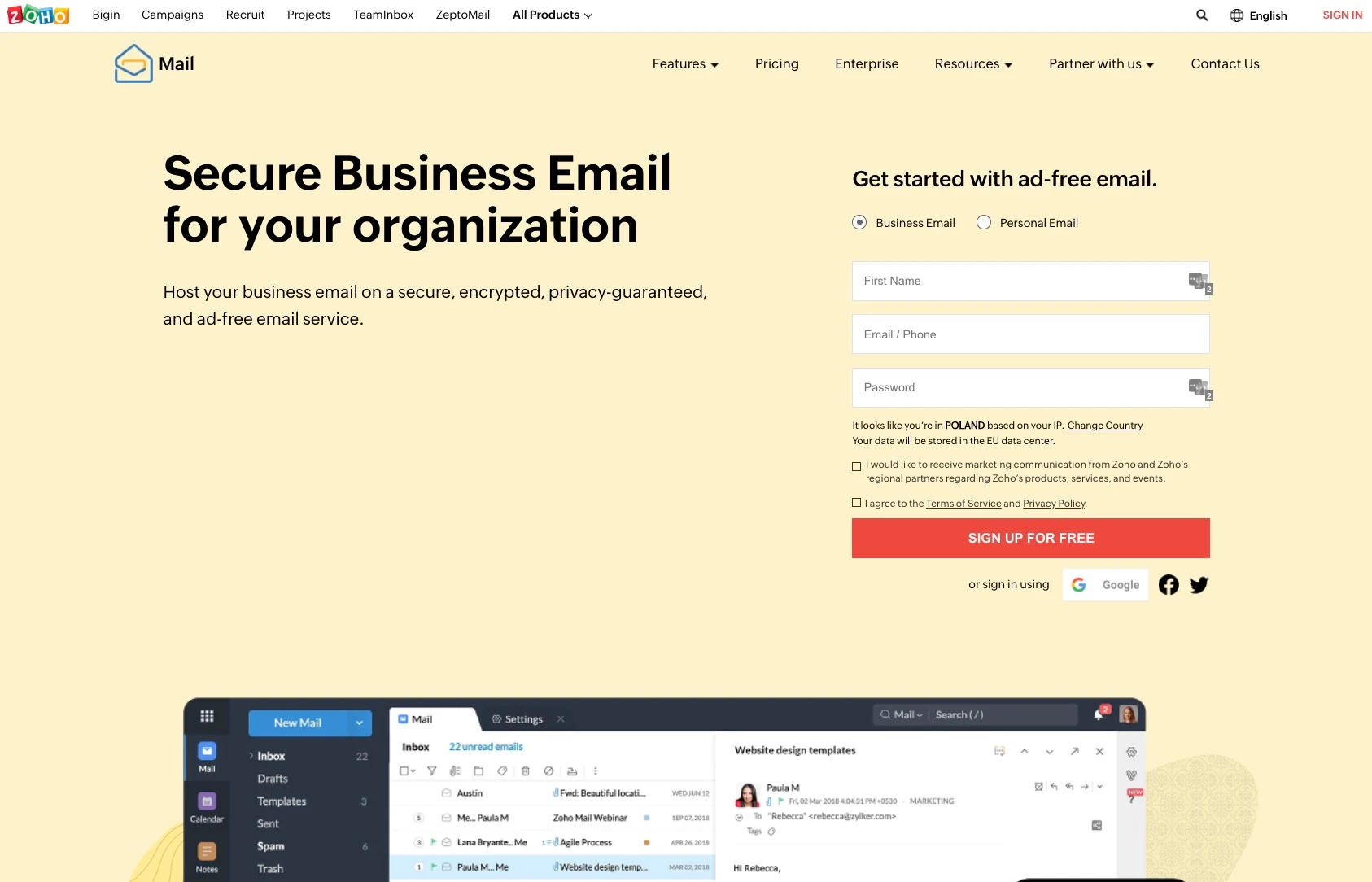 Tani hosting poczty e-mail od Zoho Mail