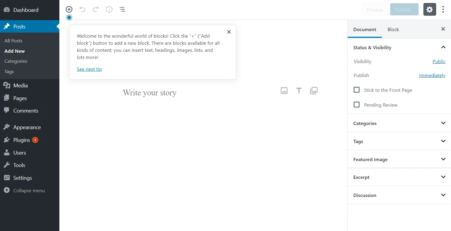 Ücretsiz blog siteleri için WordPress kullanıcı arayüzü