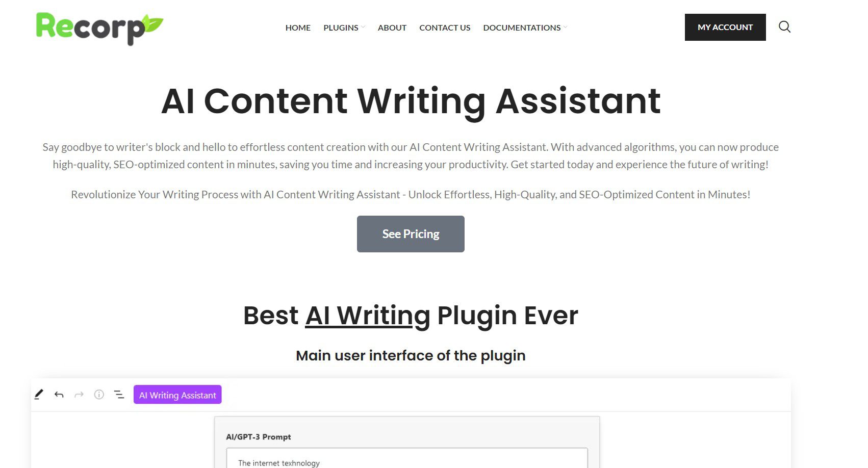 Heldenbereich des AI Content Writing Assistant