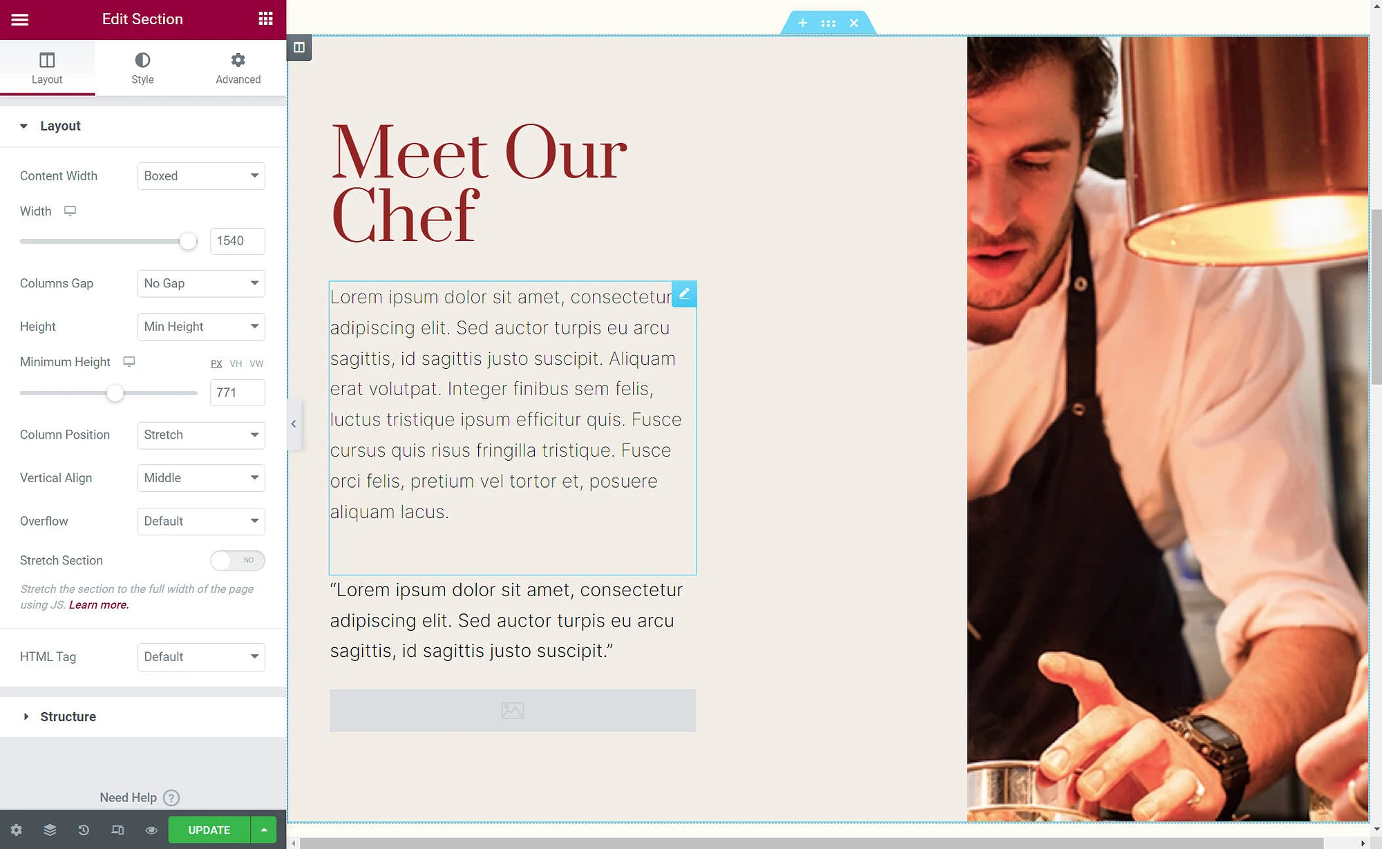 WordPress 中的 Elementor 编辑器。