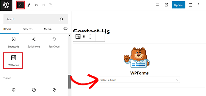 添加 WPForms 块 Add the WPForms block