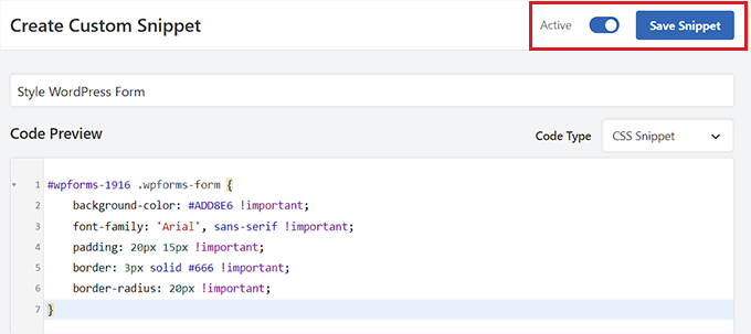 保存表单样式片段 Save form styling snippet