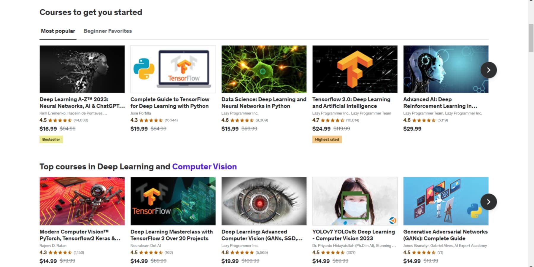Udemy AI/DL 課程的螢幕截圖