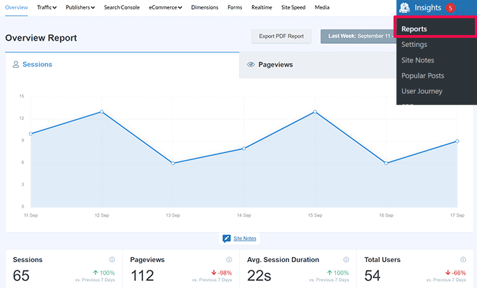 Informes de MonsterInsights MonsterInsights reports