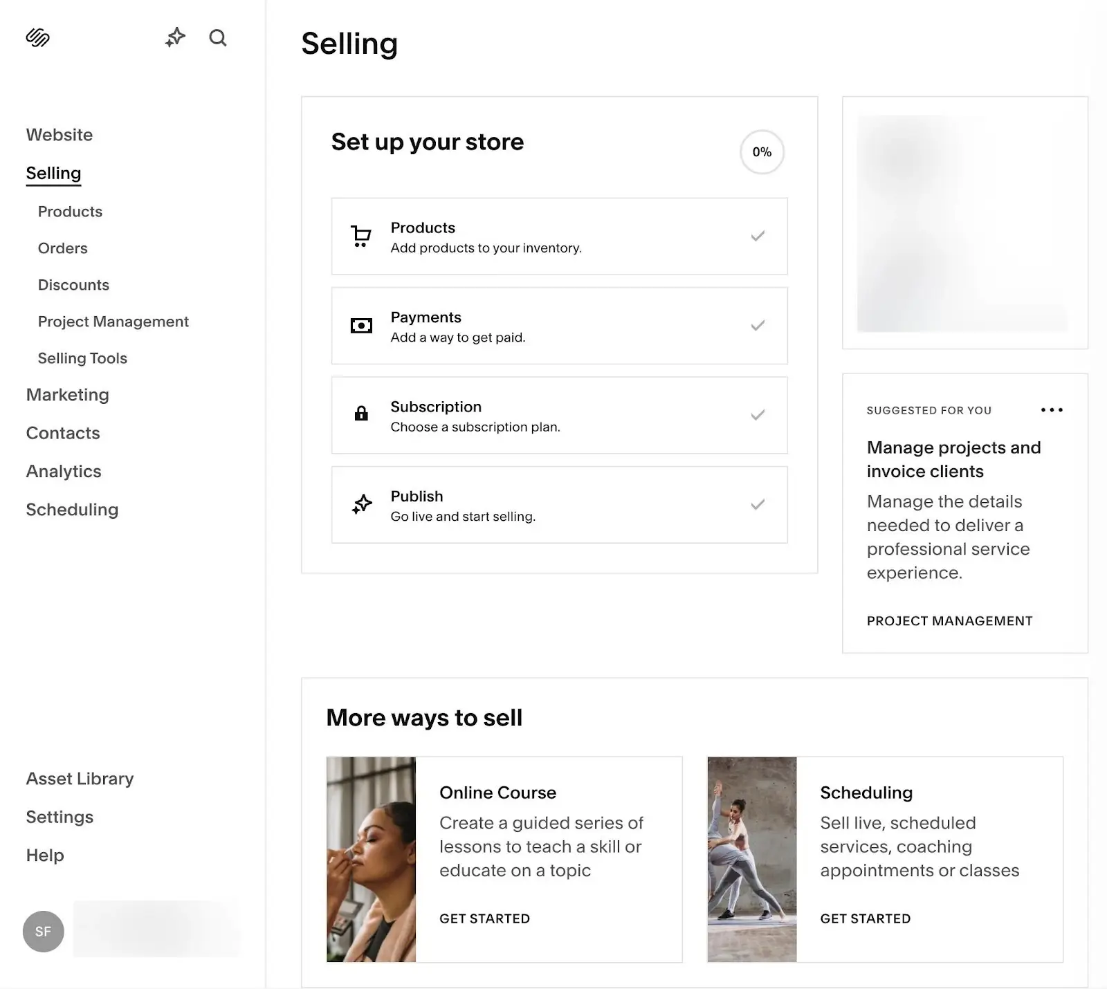 Dasbor dari ulasan Squarespace Ecommerce kami.