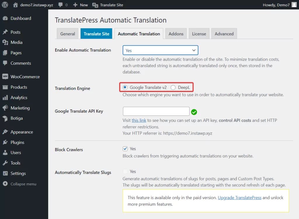 Translatepress Google แปลเครื่องมือแปลอัตโนมัติ Deepl