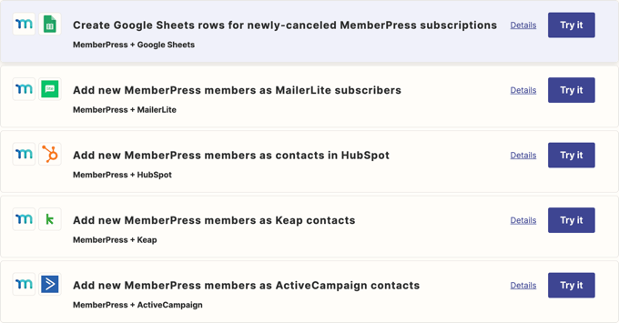 MemberPress Exemple Zapier MemberPress Zapier Examples