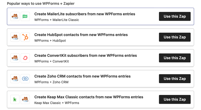 Exemple Zapier pentru WPForms Zapier Examples for WPForms