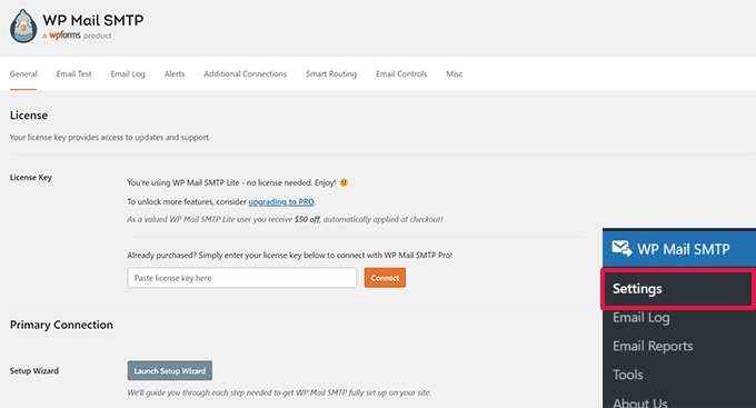 WP Mail SMTP-Einstellungen WP Mail SMTP settings