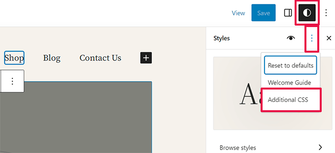 Öffnen von zusätzlichem CSS im Site-Editor Opening additional CSS in site editor