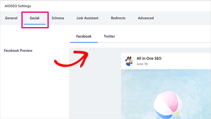Facebook-Bild in AIOSEO Facebook image in AIOSEO