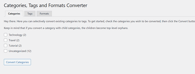 Konvertieren Sie Kategorien und Tags Convert categories and tags