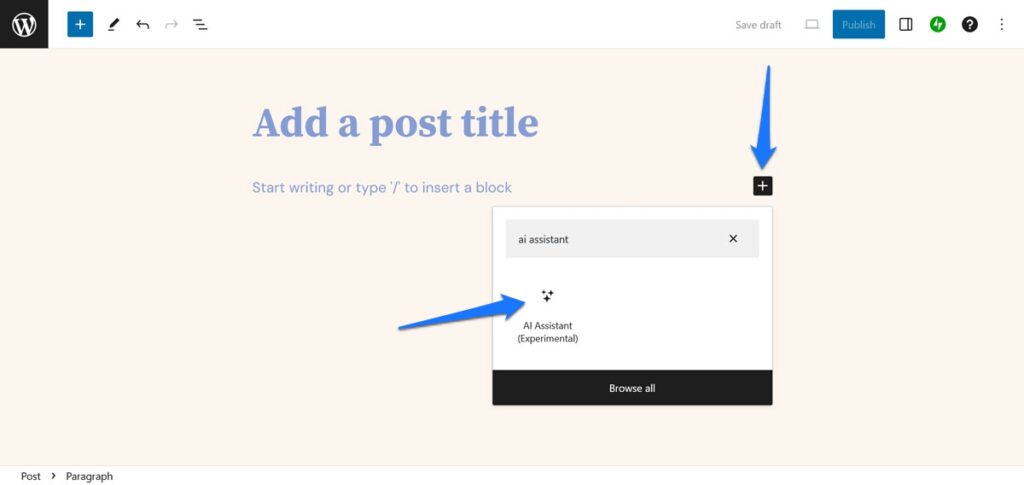 adicionar bloco de prompt do jetpack ai assistant ao editor wordpress