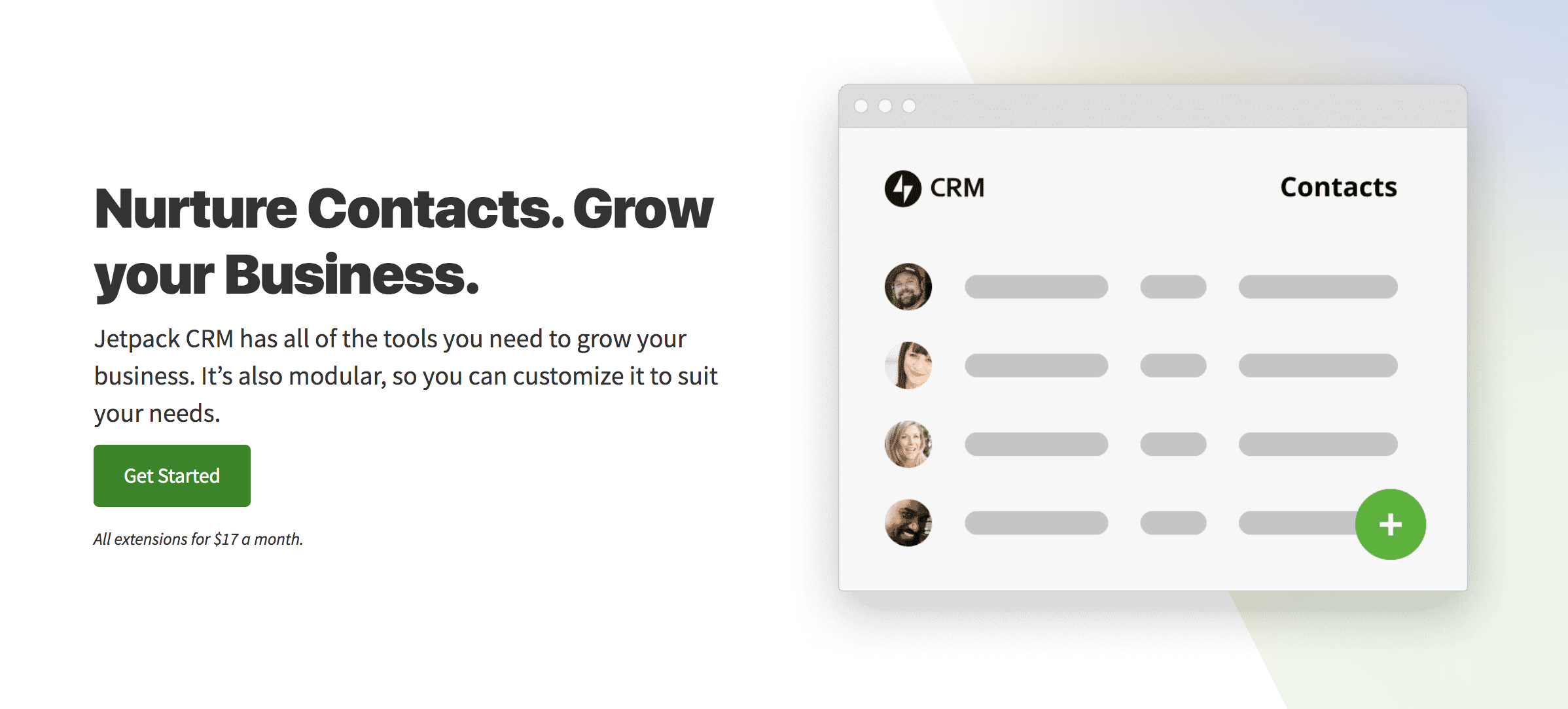 Page d'accueil de Jetpack CRM