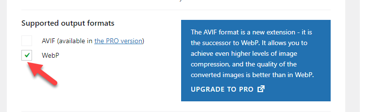 formato di output: converti JPG in WebP
