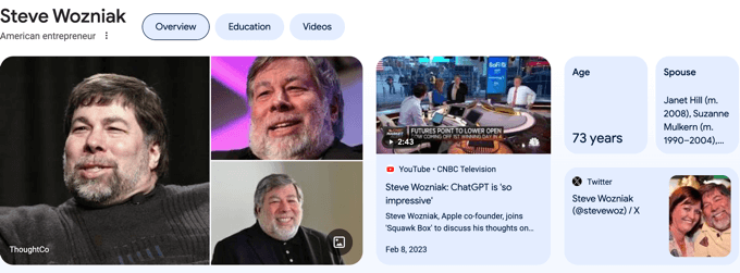 Пример человека Панель знаний Google Example of a Person Google Knowledge Panel