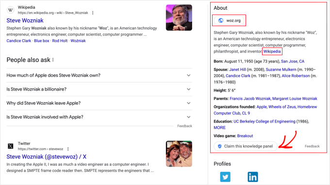 Пример человека Панель знаний Google Example of a Person Google Knowledge Panel