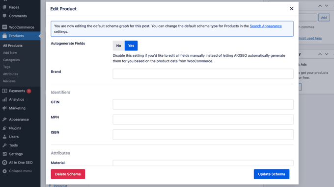 Редактировать схему продукта в All in One SEO Edit product schema in All in One SEO