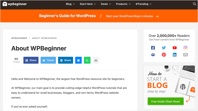 О странице WPBeginner About WPBeginner Page