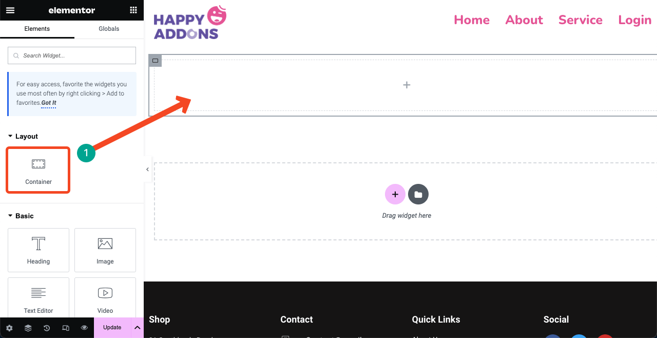 Elementor 5 を使用して WordPress にログイン ページを作成する方法 Drag and drop the Flexbox container