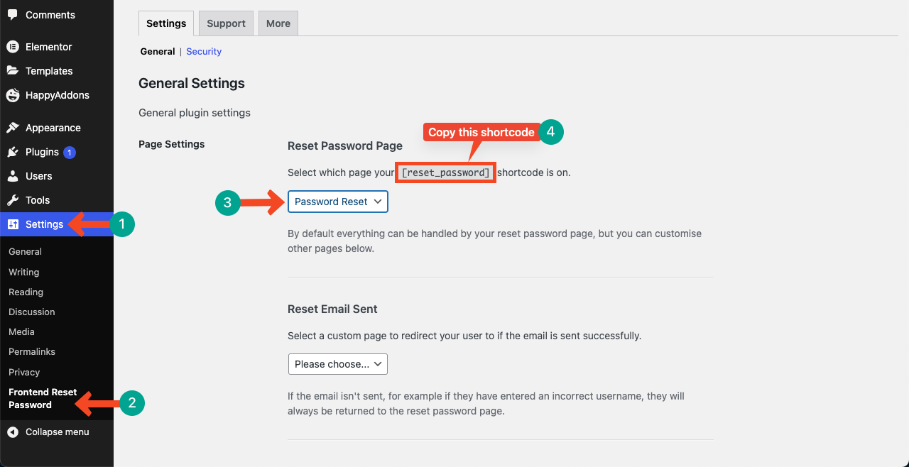 Configure the frontend password settings