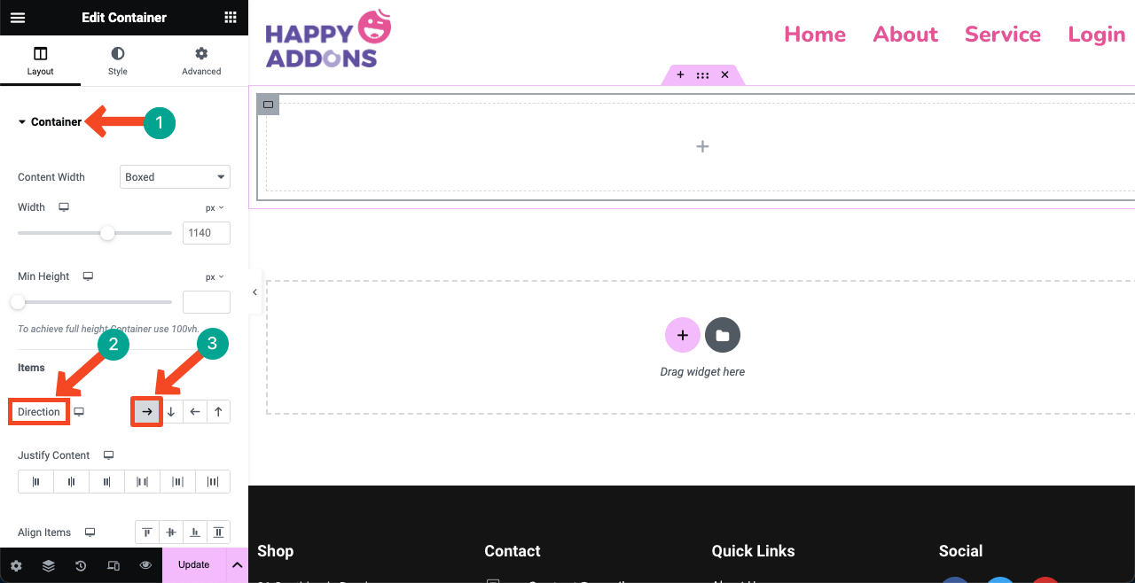 Elementor 6 を使用して WordPress にログインページを作成する方法 Set the Flexbox direction
