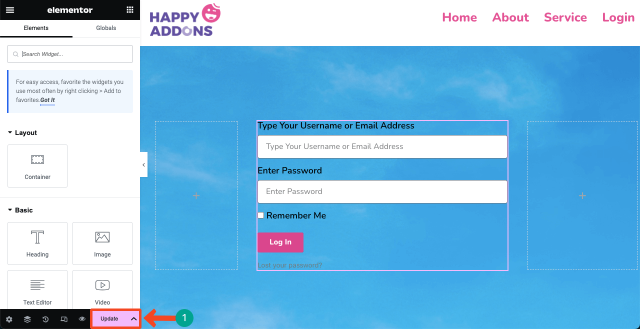 Elementor 21 を使用して WordPress にログイン ページを作成する方法 Publish the Login page design