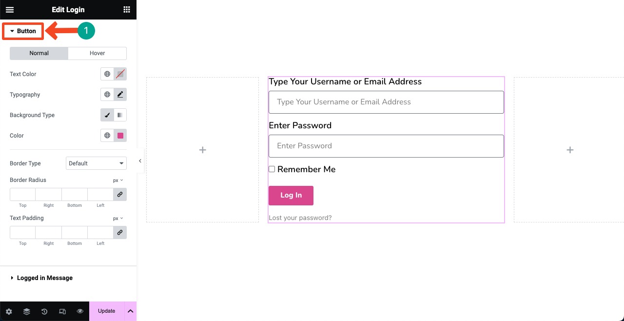 Elementor 17 を使用して WordPress にログイン ページを作成する方法 Stylize the button